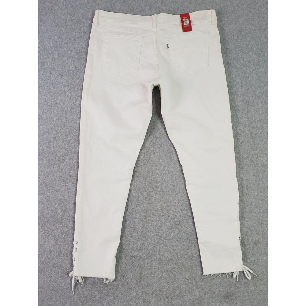 Levis 711 Ankle Skinny Jeans Womens 16 W33 White Lace Up Hem Raw Crop Stretch - Picture 2 of 16